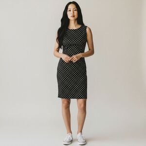 TROVARÈ Black & White Polka dot Sleeveless MIDI Knee Length Round Neck Dress S